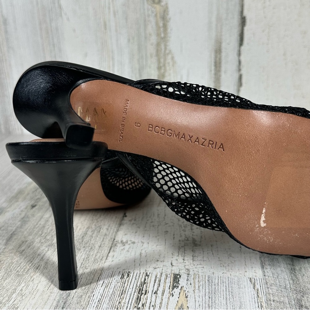 BCBGMaxAzria Black Mesh Slip-On Heels - Picture 5 of 8